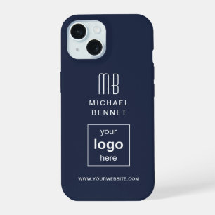 Modern Navy Blue Custom Logo Business iPhone 15 Case