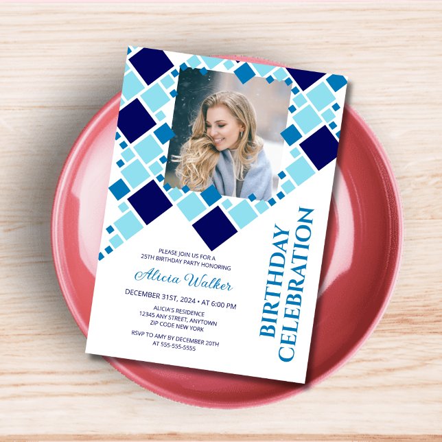 Modern Navy Blue Digital Frame Photo Birthday  Invitation (Creator Uploaded)