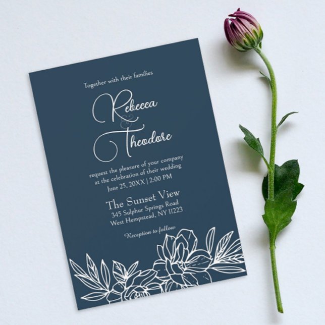 Modern Navy Blue Elegant Spring Wedding Invitation (
Introducing our simple floral wedding invitation, radiating elegance for your special day.)