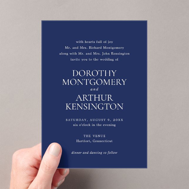 Modern Navy Blue Elegant Wedding Acrylic Invitations (Insitu (Handheld))