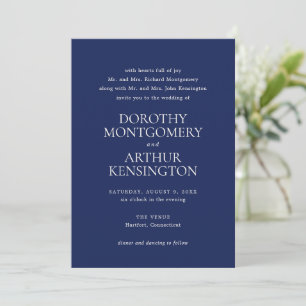 Modern Navy Blue Elegant Wedding Invitation