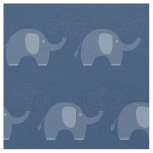 Modern Navy Blue Elephant Pattern Fabric