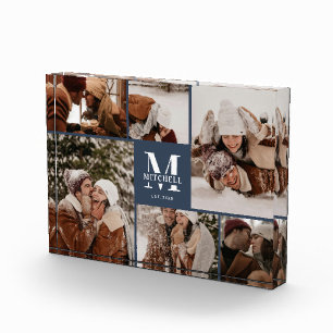 Modern Navy Blue Family Photo Collage Keepsake