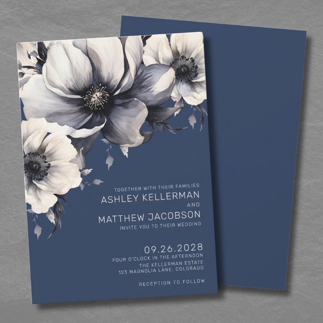 Modern Navy Blue Floral Wedding Invitation (Modern Navy Blue Floral Wedding Invitation)