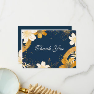 Modern Navy Blue Flower Wedding Thank You Cards