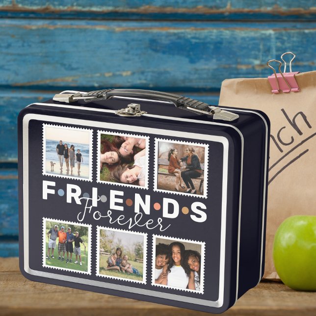 Modern Navy Blue Friends Forever Photo Collage Metal Lunch Box (Creator Uploaded)