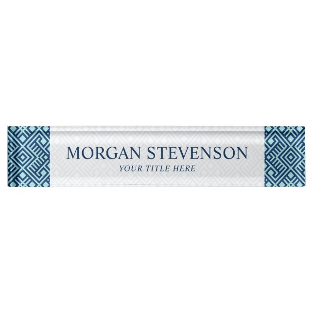 Modern Navy Blue Geometric Pattern Nameplate (Front)