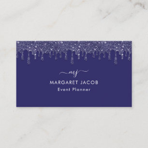 Modern Navy Blue Glitter Drip Custom Business Card