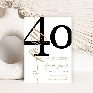 Modern Navy Blue & Gold 40th Birthday Party Invitation