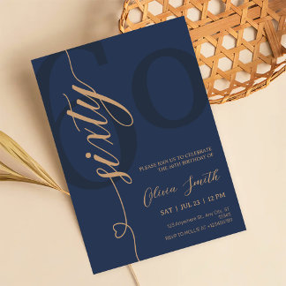 Modern Navy Blue & Gold 60th Birthday Party Invitation