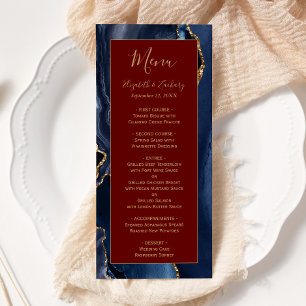 Modern Navy Blue Gold Agate Burgundy Wedding Menu
