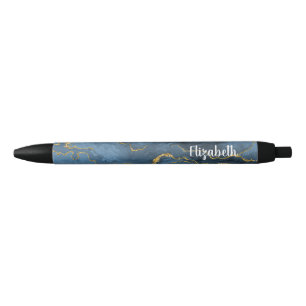 Modern Navy Blue Gold Agate Geode Pen