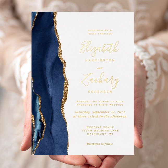 Modern Navy Blue Gold Agate Wedding (Creator Uploaded)