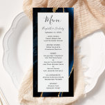 Modern Navy Blue Gold Agate Wedding Menu<br><div class="desc">This elegant,  modern wedding menu features a watercolor navy blue agate background trimmed with gold faux glitter. The text appears in elegant charcoal gray handwriting and copperplate fonts on a white rectangle. The agate design is repeated on the reverse.</div>