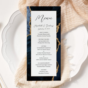 Modern Navy Blue Gold Agate Wedding Menu