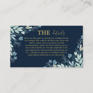 Modern Navy Blue & Gold  Botanical Details Wedding Enclosure Card