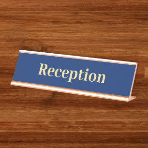Modern Navy Blue Gold Business Office Reception Desk Name Plate