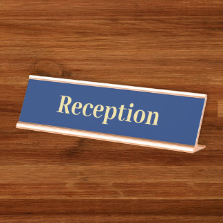Modern Navy Blue Gold Business Office Reception Desk Name Plate