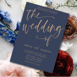 Modern Navy Blue & Gold Calligraphy Wedding of  Invitation