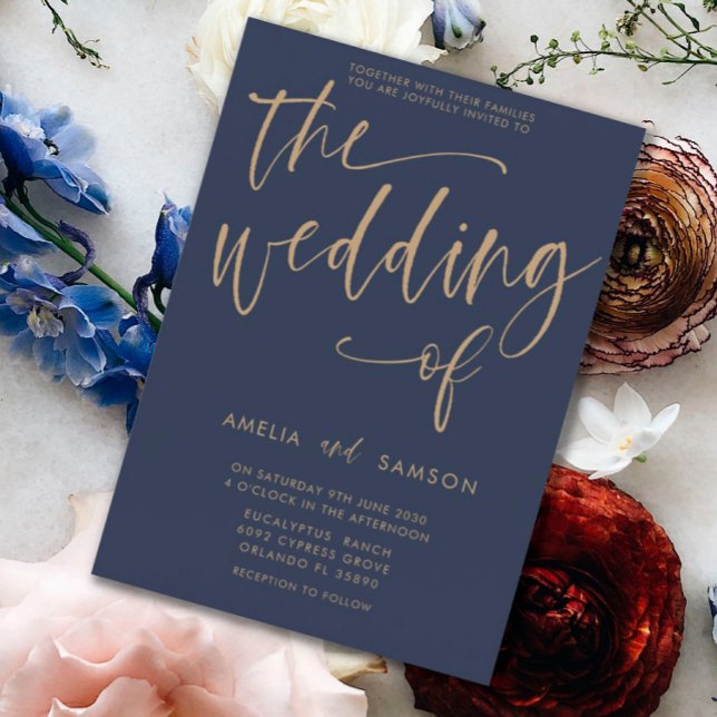 Modern Navy Blue & Gold Calligraphy Wedding of  Invitation (Creator Uploaded)