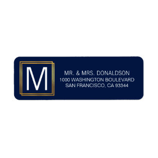 Modern Navy Blue Gold Frame Monogram Initials