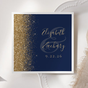 Modern Navy Blue Gold Glitter Wedding Napkin