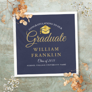 Modern Navy Blue Gold Graduation Party Napkin