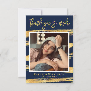 Modern Navy Blue Gold Graduation Thank You Card