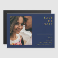 Modern Navy Blue | Gold Horizontal Save The Date