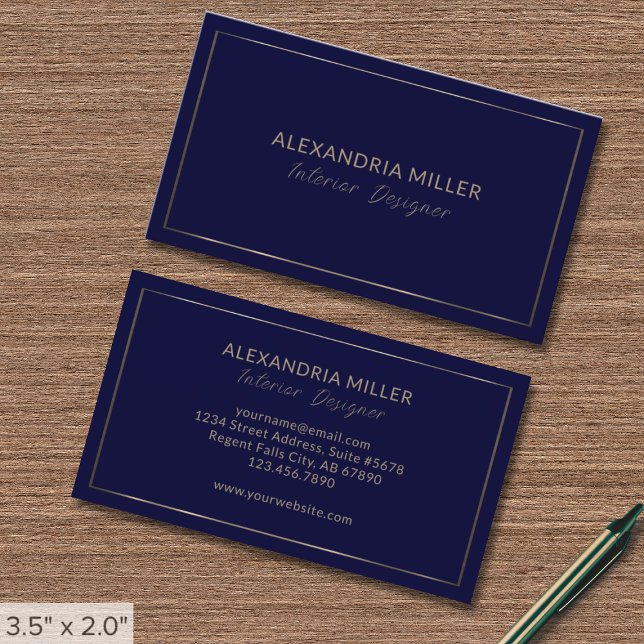 Modern Navy Blue Gold Interior Designer Business Card (Creator Uploaded)
