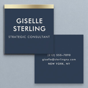 Modern Navy Blue Gold Luxury Minimal Typography Square Business Card