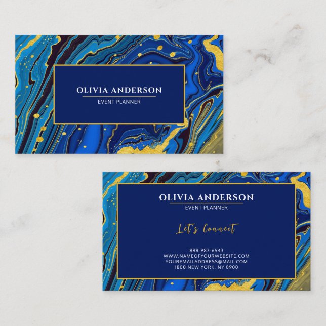 Modern Navy Blue & Gold Marble Agate Abstract  Business Card (Front/Back)
