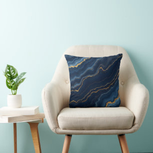 Modern Navy Blue Gold Marble Collection Cushion