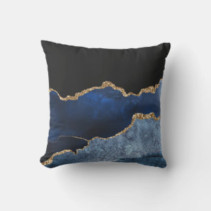Modern Navy Blue Gold Marble Glitter Cushion