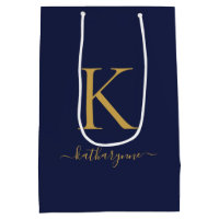 Modern Navy Blue Gold Monogram Name
