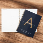 Modern Navy Blue Gold Monogram Script Name Initial Planner<br><div class="desc">This Modern Navy Blue Gold Monogram Script Name Initial Planner combines style and functionality, making it the perfect tool for organising your year. The sleek navy blue cover is adorned with elegant gold monogram initials and a graceful script name, offering a sophisticated, personalised touch. Ideal for professionals, students, or anyone...</div>