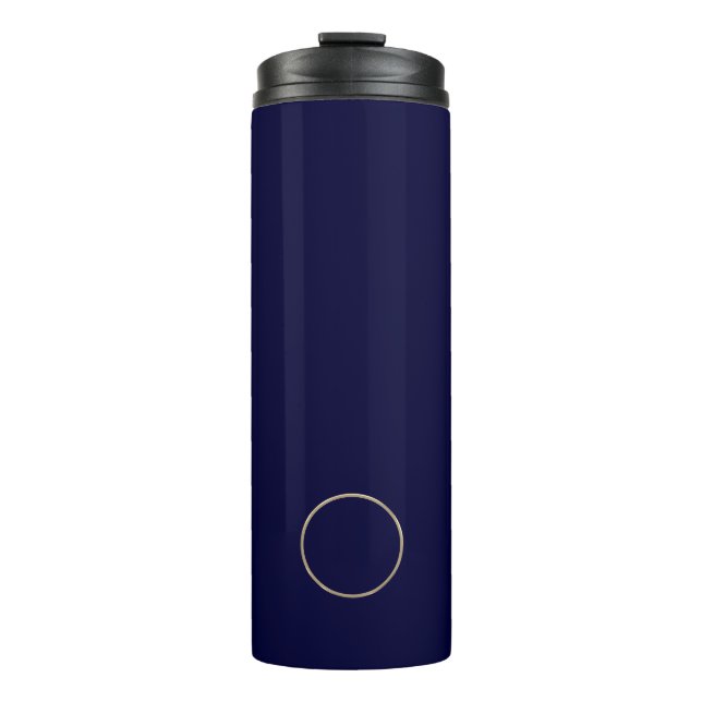 Modern Navy Blue Gold Monogram Thermal Tumbler (Front)