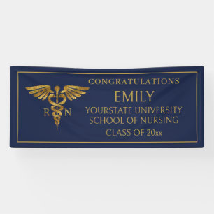 Modern Navy Blue Gold Nursing School RN Graduation Banner