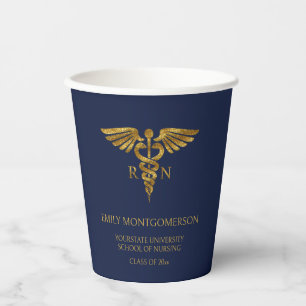 Modern Navy Blue Gold Nursing School RN Graduation Paper Cups