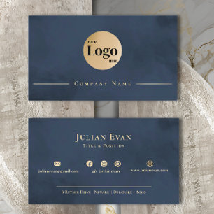 Modern Navy Blue Gold Professional Company Logo Business Card