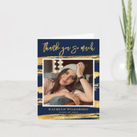 Modern Navy Blue Gold Script Chic Photo Graduation