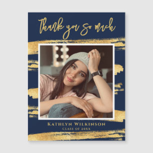Modern Navy Blue Gold Script Simple GRAD Thank You
