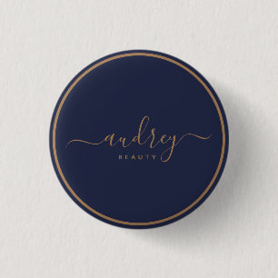 modern navy blue gold Signature Classic 3 Cm Round Badge