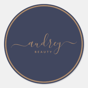 modern navy blue gold Signature Classic Round Sticker