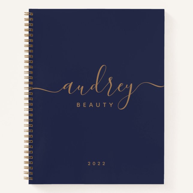 modern navy blue gold Signature monogrammed Notebook (Front)