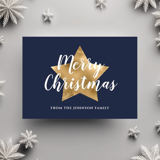 Modern Navy Blue Gold Star Merry Christmas  Postcard (Modern Navy Blue Gold Star Merry Christmas Postcard)