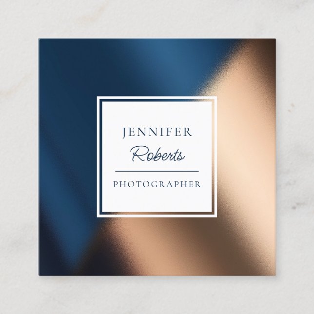 Modern Navy Blue Gold Stylish Luxury Square Business Card (Front)