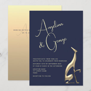 Modern Navy Blue Gold Wedding Invitation