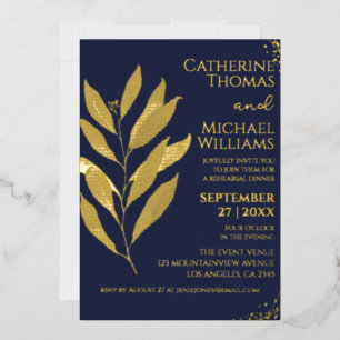 Modern Navy Blue Gold Wedding Rehearsal Dinner