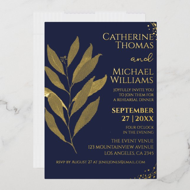 Modern Navy Blue Gold Wedding Rehearsal Dinner (Envelope)